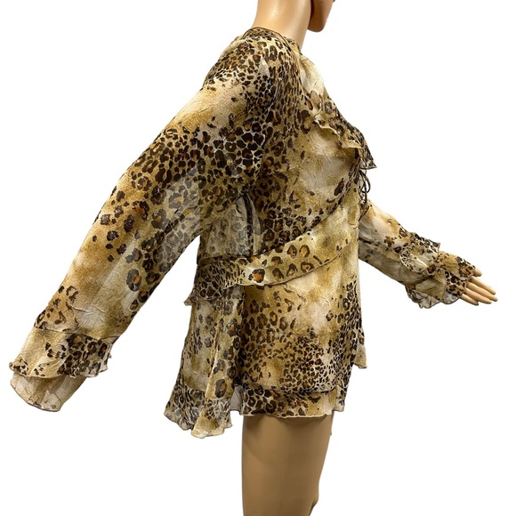 Simonton Says by George Simonton Animal Print Ruffled Kimono QVC Blouse Medium - Picture 6 of 10
